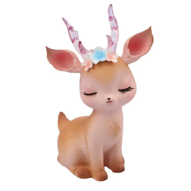 New Forest Style Pink Resin Deer Artificial Flowers Iron Acrylic Cake Toppers For Happy Birthday Party Decoration Baking Suplies