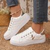Large Size White Flat Shoes Women's Non-slip Round Head Lace-up Casual Sports Shoes