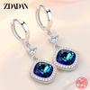 925 Sterling Silver Blue Crystal Drop Earrings for Women Fashion Wedding Jewelry