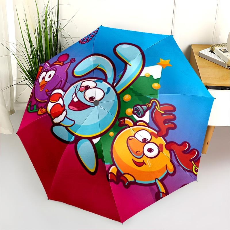 Happy Rabbit  Pattern, Automatic Folding Umbrella, Portable and Foldable Design, 8 Ribs, a Christmas or Birthday Gift.