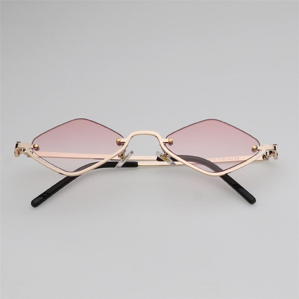 UV400 Protection Diamond-Shaped Women's Sunglasses Metal Hip Hop Half Frame Sun Glasses Narrow Small Eyewear for Women & Men