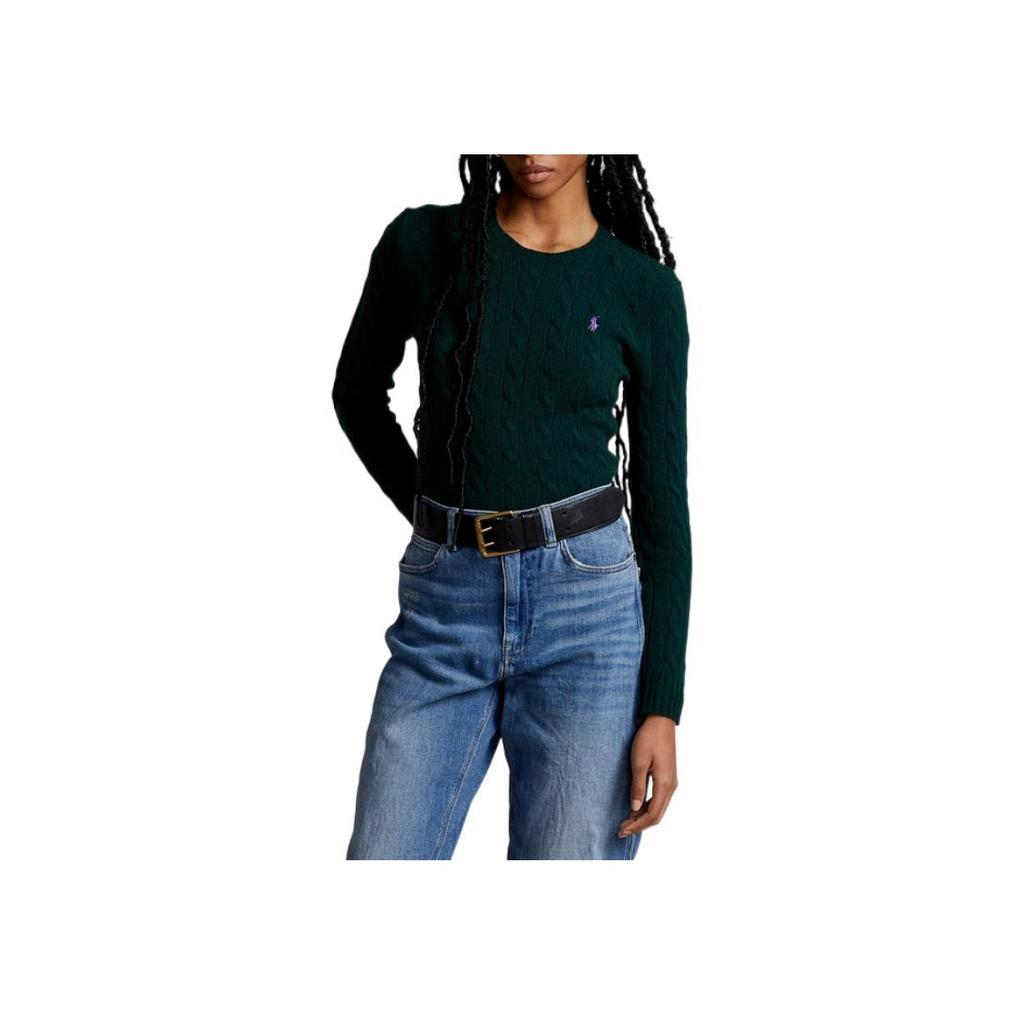 Polo Ralph Lauren Solid Color Wool Cashmere Blend Cable Knit Crew Neck Sweater Women sweater Green WMPOSWENC020452-300