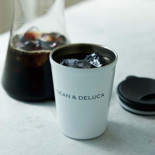DEAN & DELUCA Stainless Steel Tumbler, White, 260ml, with Lid, Insulates Against Cold or Hot Drinks, Wide Mouth, 8.5 x 12.2cm