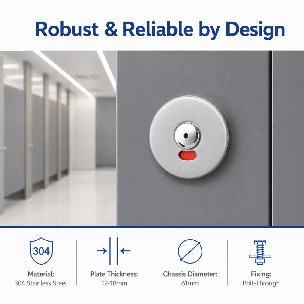 Silver Latch Lock Stainless Steel Indicating Door Lock Durable Privacy Door Lock Bathroom