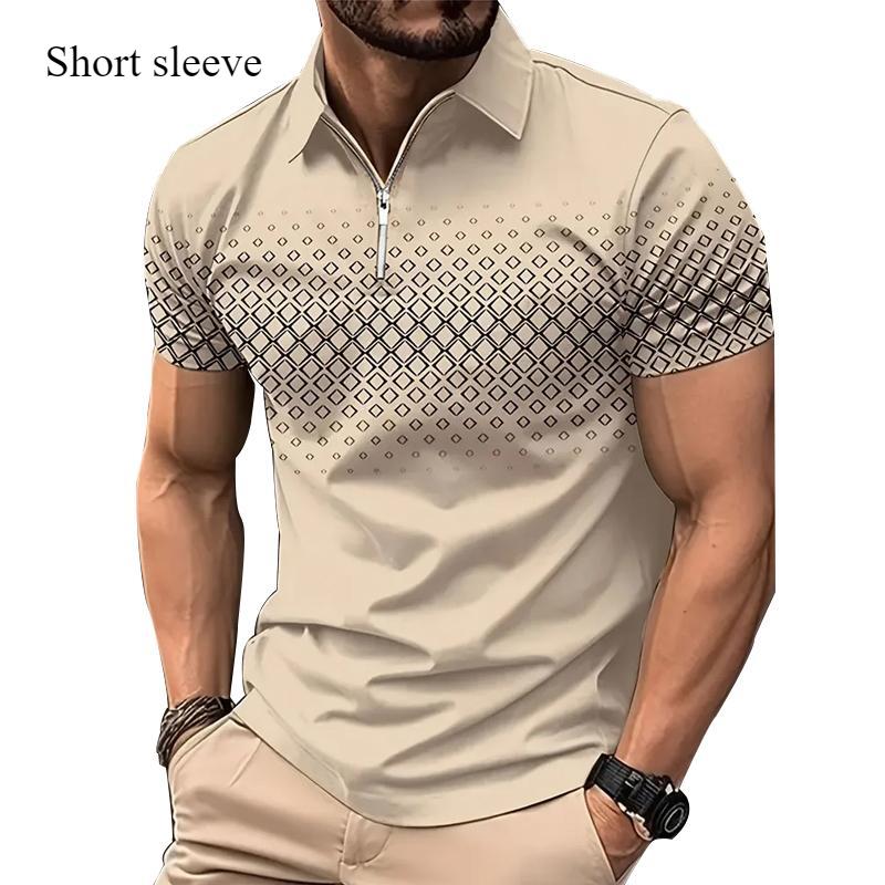 2025 Golf Shirt Fashion Men's Printed Shirt Polo Summer Professional Office Temperament Slim Short Sleeve