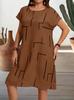 Geometric Print Plus Size Round Neck Short Sleeve Dress (European & American Style, 2026)