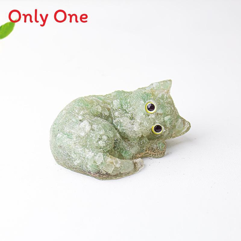 Resin Filled Natural Crystal Sleeping Cat Decor With Gift Box For Home Office Display