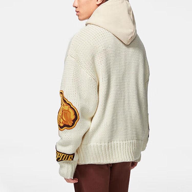 Li-Ning Badfive Knit Letter Long Sleeve Loose Sweater Jacket Men Outerwear Off-White AMBS151-1