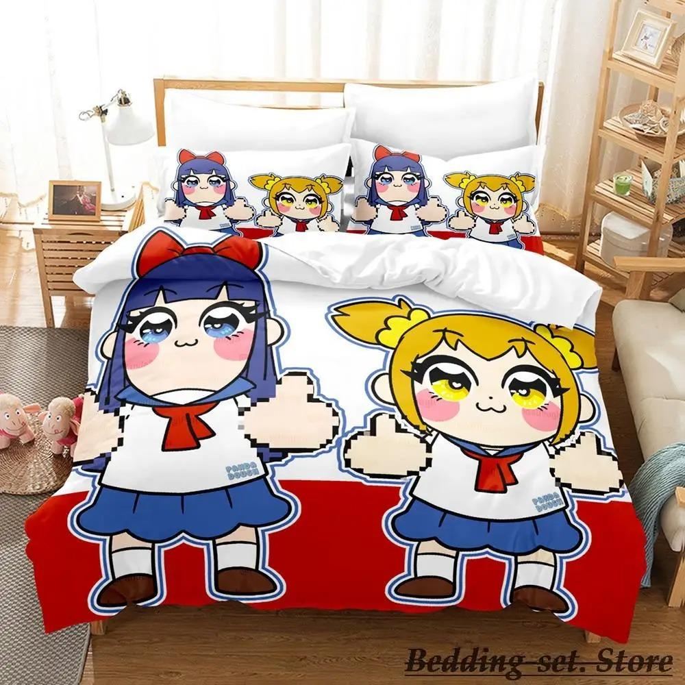 Pop Team Epic Bedding Set Single Twin Full Queen King Size Bed Set Aldult Kid Bedroom Duvetcover Sets Anime Parure De Lit Bed