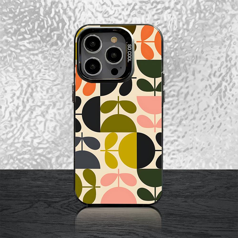 Multi Stem O-Orla K-Kiely Folio Phone Case For iPhone 16,15,14,13,12,11,Pro,X,Max,Plus,Mini,SE Black Candy Matte Shockproof Case