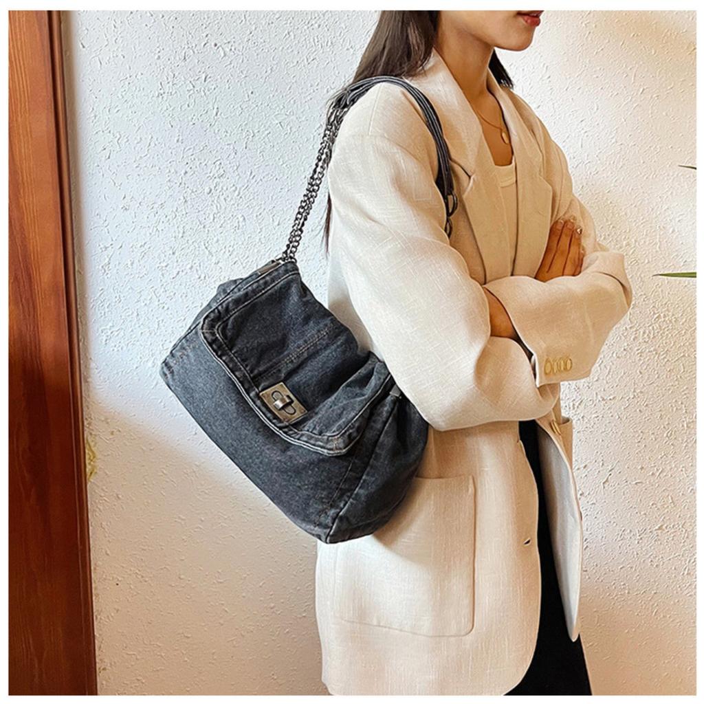 Blue Denim Bag Denim Handbag Large Capacity Crossbody Bag Women's Denim Shoulder Bag