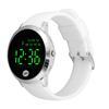 Men Digital Watch Round Color Screen Waterproof Backlit Ultra Thin Stylish Alarm Sports Watch Silver Shell White Belt