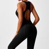 Tuta da Yoga da Donna alla Moda Monocolore Girocollo Schiena Stretta Tuta da Yoga