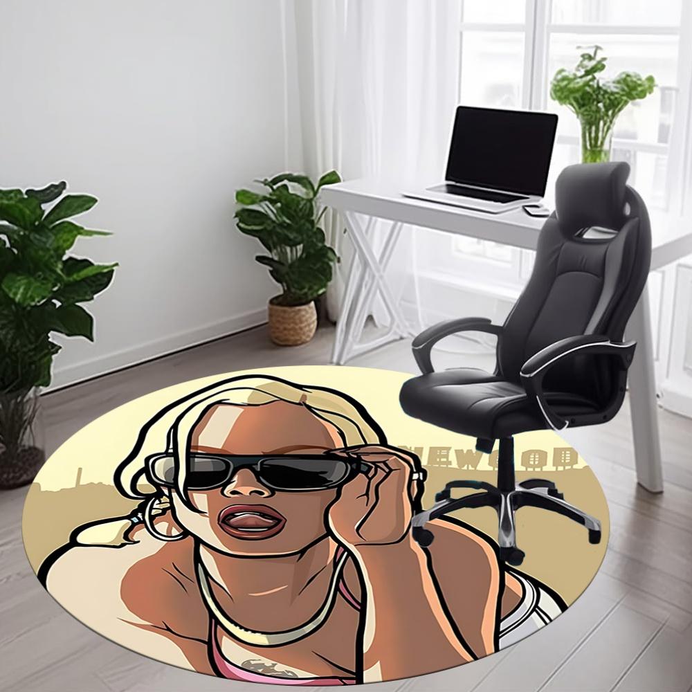 1pc GTA V Office Round Area Rug, Indoor Mat Suitable For Office, Under Office Chairs Bedroom Living Room Home Decor, Room Deco
