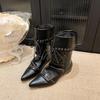 Folded Pointed Short Boots Women's Flat Bottom Straps 2025 Summer and Autumn New Retro Niche Maillard Western Pile Boots