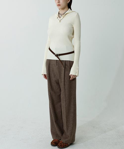 LOVENTINA Herringkle Wool Slacks Pants_Brown