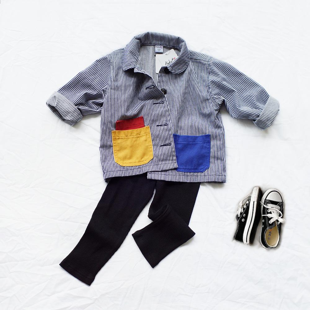 ANKRT Dívčí pruhovaná volná džínová bunda a Chlapecký barevně blokovaný kabát