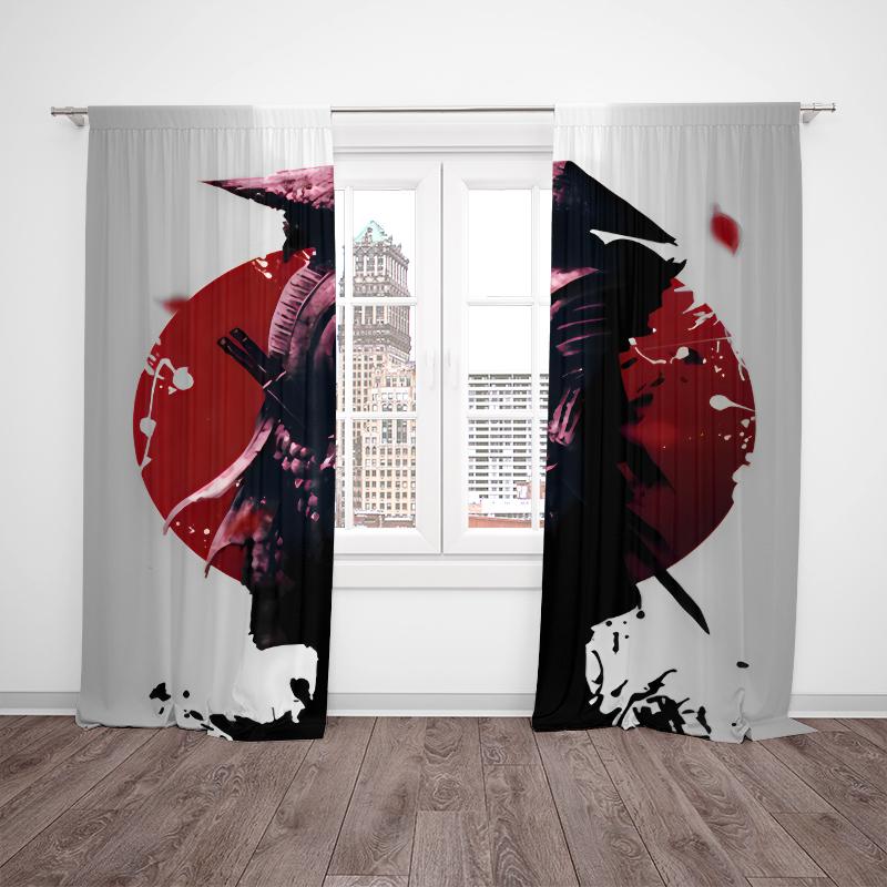 2pcs- Japanese Solo Samurai Polyester Curtains, Pole Bag Curtains 42*84, Bedroom, Living Room, Home Room Decoration