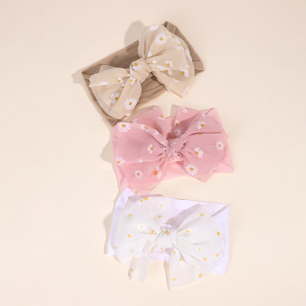3Pcs Baby Wide Elastic Headband Infant Large Bow Head Band Flower Print Soft Stretchy Wide Hairband For Toddler Hair Accessories