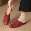 Fashion 2025 New Genuine Leather Low Heels Round Toe Slippers Women Natural Leather Casual Slippers Female Daily Walk Mules Slippers