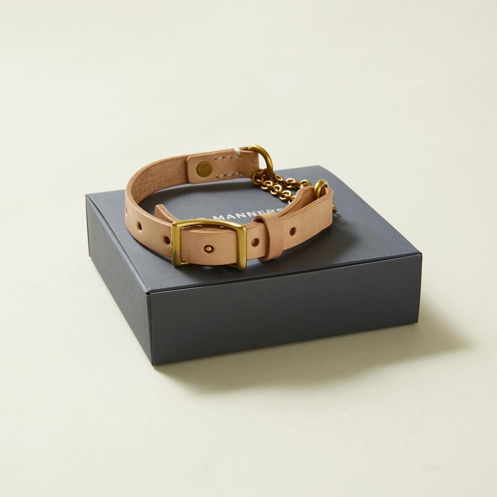 we original Leather Half Chain Collar Natural for Large Dogs GOOD MANNERS DOG SERIES - (L) /