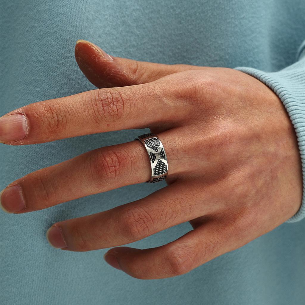 New Vintage 8mm Black Pattern Ring for Men and Women
