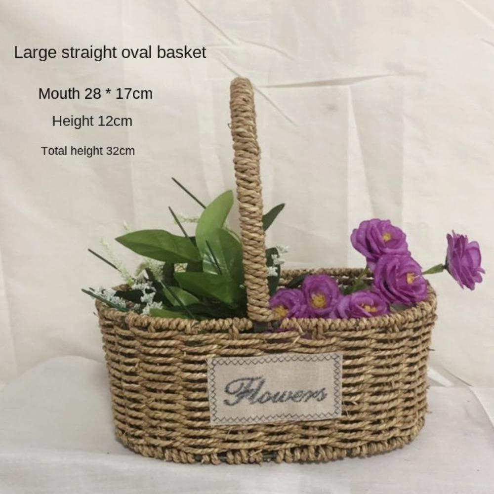 Easy To Carry Retro Handheld Flower Basket Straw Weave Flower Basket High Quality Home Decoration