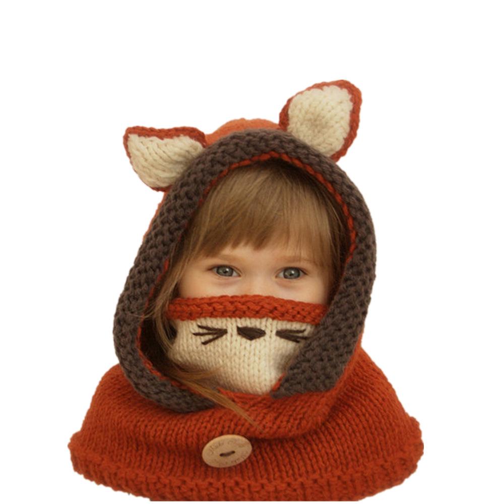 Autumn and winter new children's hats, capes, masks, fox wool hats, shawls, thermal ears, animal knitting