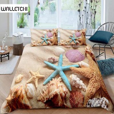 Shell Duvet Cover Hawaii Tropical Landscape Shell Bedding Set Microfiber 2/3 Pcs Marine Life Theme Double Queen King Quilt Cover