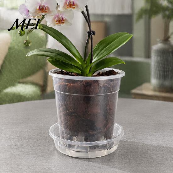 Plant Containers with Saucer Compatibility Clear Plastic Orchid Pot Saucer, Compression Resistant Basins Drainage Holes, Ventilated Flower for