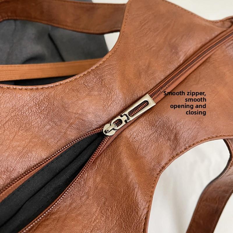 Women Retro Soft Leather Tote Bag Large Capacity Shoulder Handbag Vintage Multi-Pocket Work Shopping Crossdbody Bags