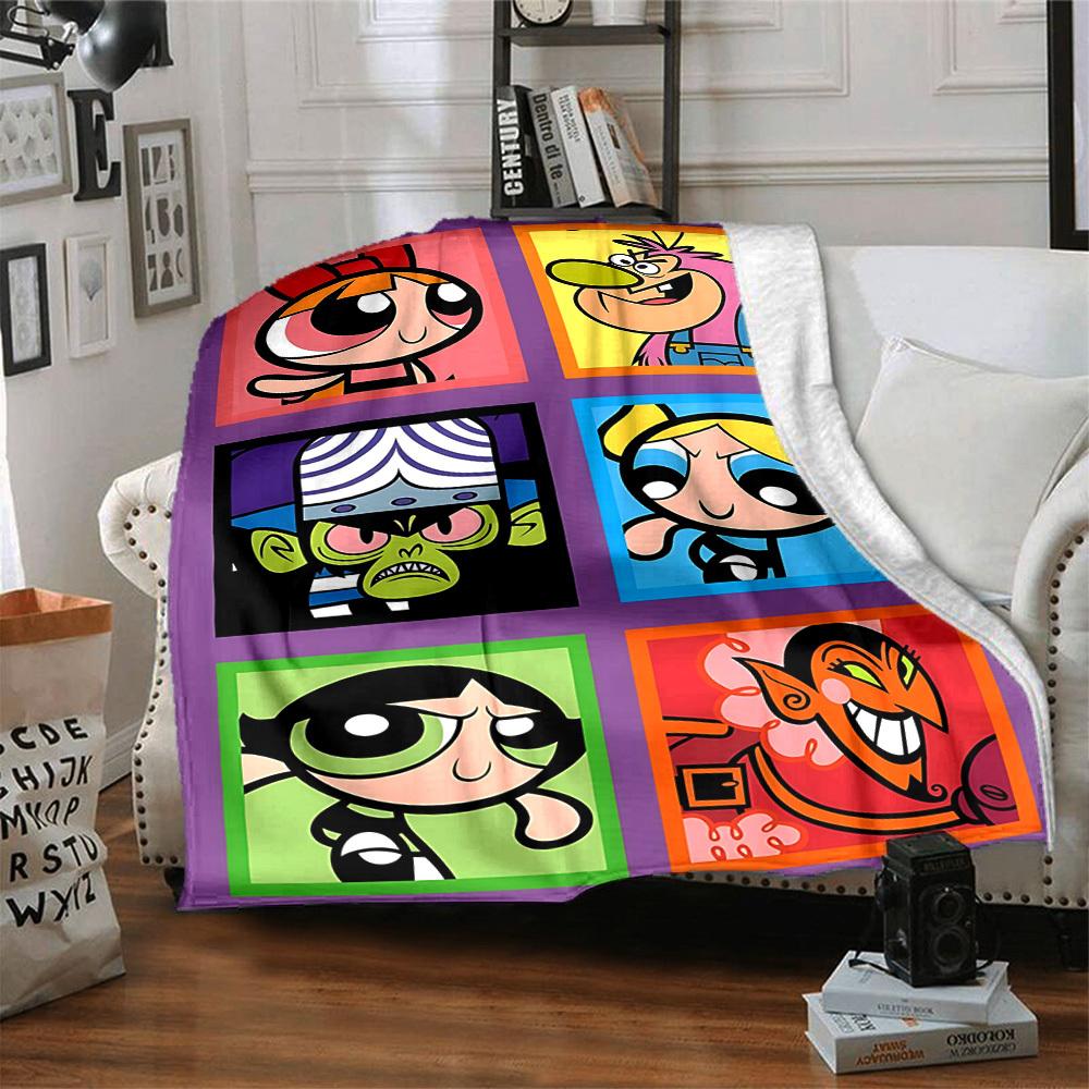 1PC Powerpuff Girls Blanket Soft Warm All Season Throw for Sofa, Bed, Car, Office Vibrant Colorful Design, Durable & Cozy Gift