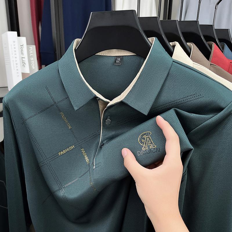 

Мужская рубашка-поло с длинным рукавом Diamond Laser Bright, осенняя новинка, футболка с лацканами, деловая повседневная свободная рубашка с длинным рукавом L