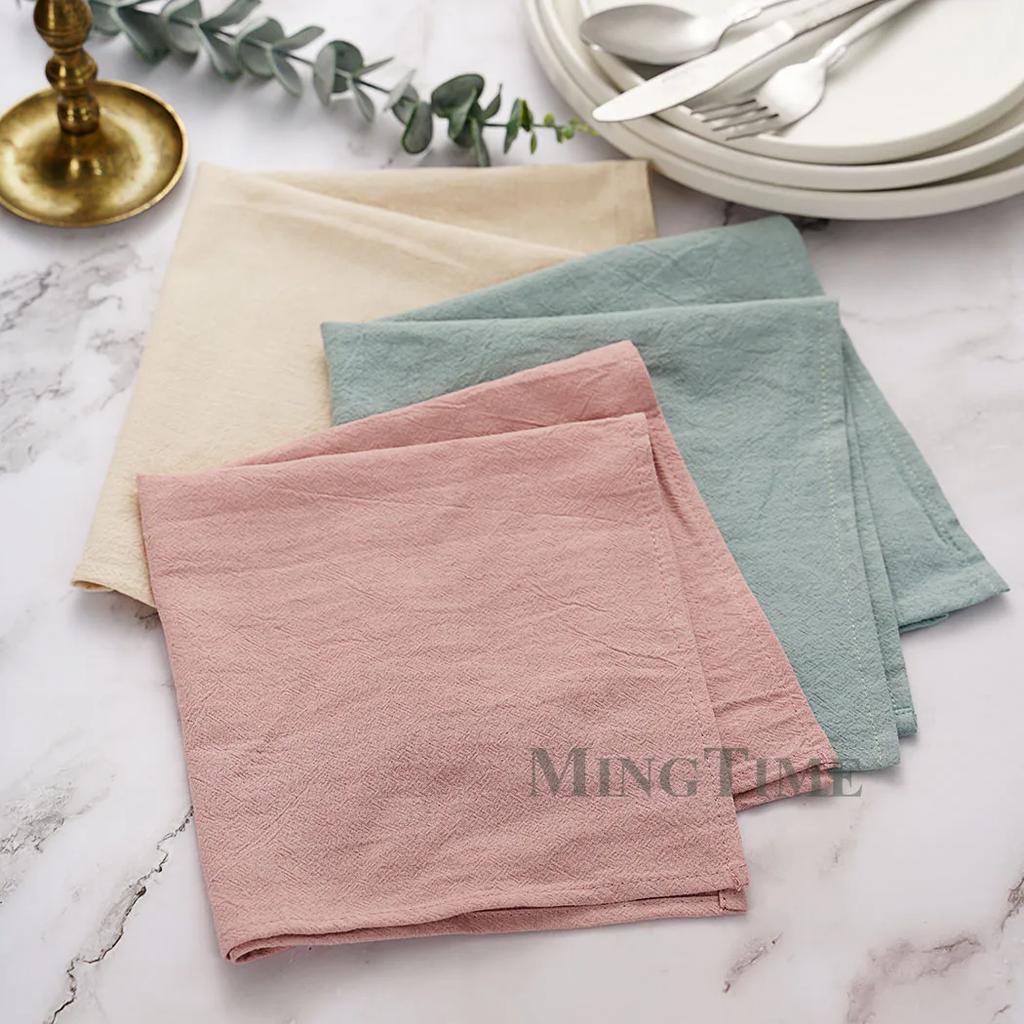 12 Pack 40x40cm Washed Cotton Napkins Soft Plain Table Linens Wedding Christmas Decor Reusable Placemats Party Dining