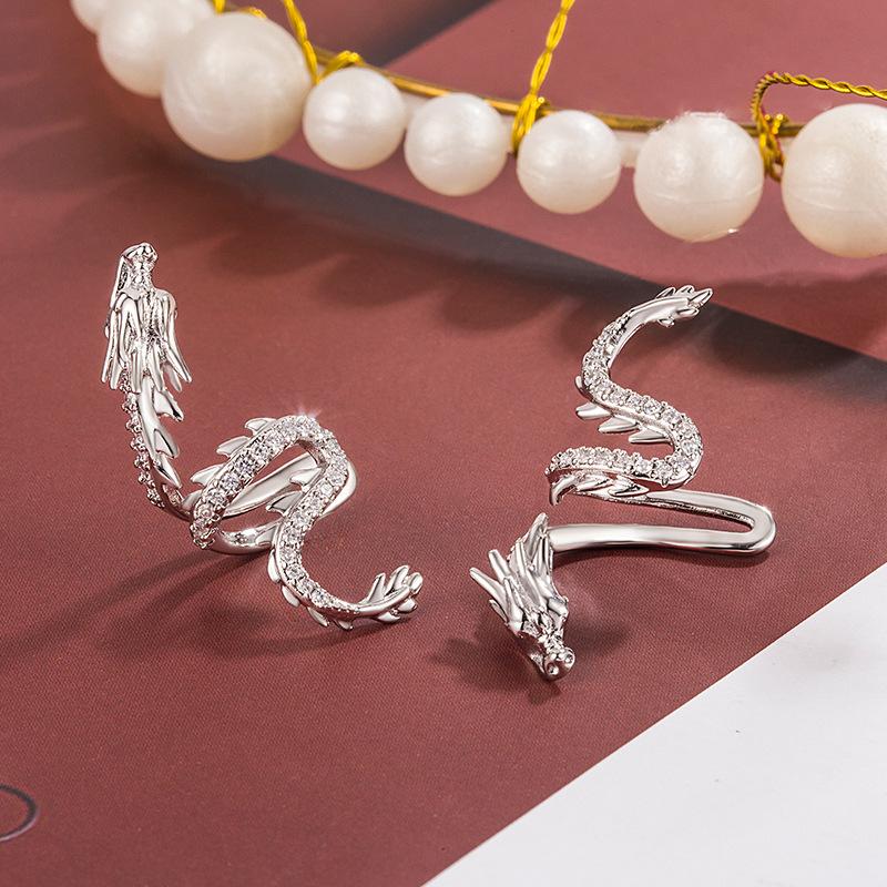 1 Pcs 925 Sterling Silver No-piecing Zircon Dragon Clip Earring For Women Girls Fake Ear Cuff Jewelry Brincos Bijoux Femme