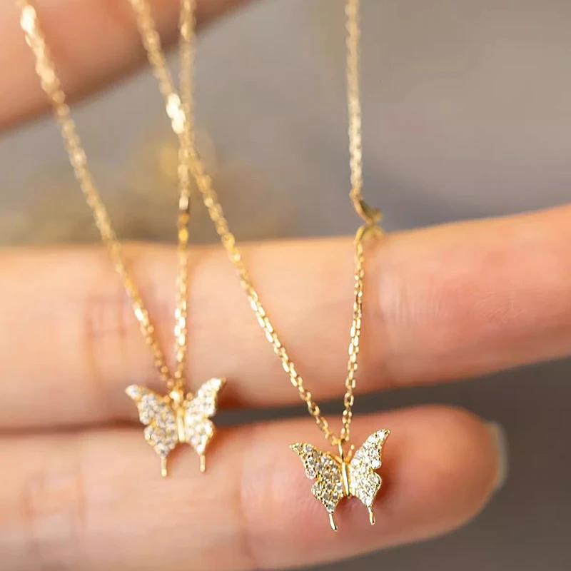 Huitan Luxurious Creative Butterfly Pendant Necklace Female Romantic Delicate Neck Accessories Graceful Wedding Bridal Jewelry