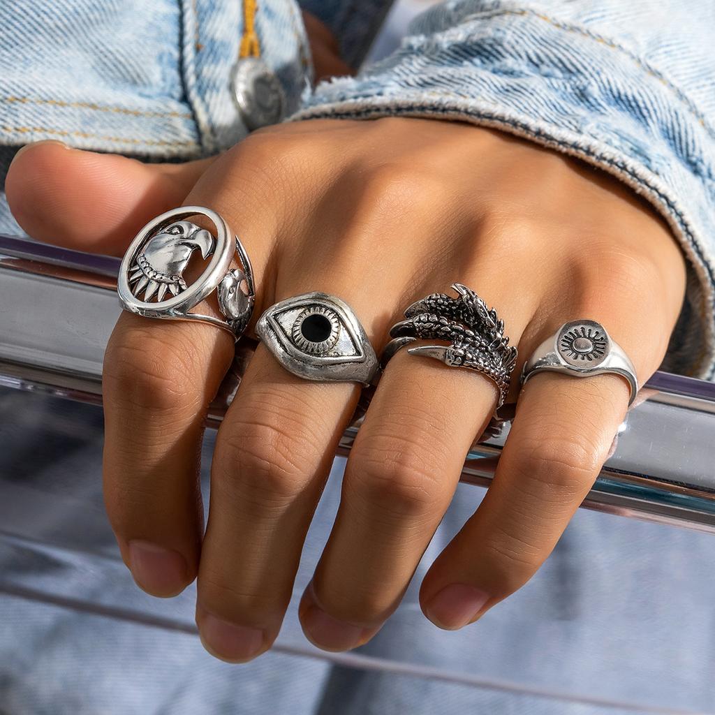Vintage Distressed Eagle Ring for Men Trendy Fashion Personality Hip Hop Ring Index Finger Ring for Men