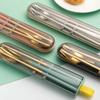 304 Stainless Steel Dinnerware Set Spoon Fork Chopsticks Cutlery Set with Storage Box Portable Travel Camping Picnic Tableware