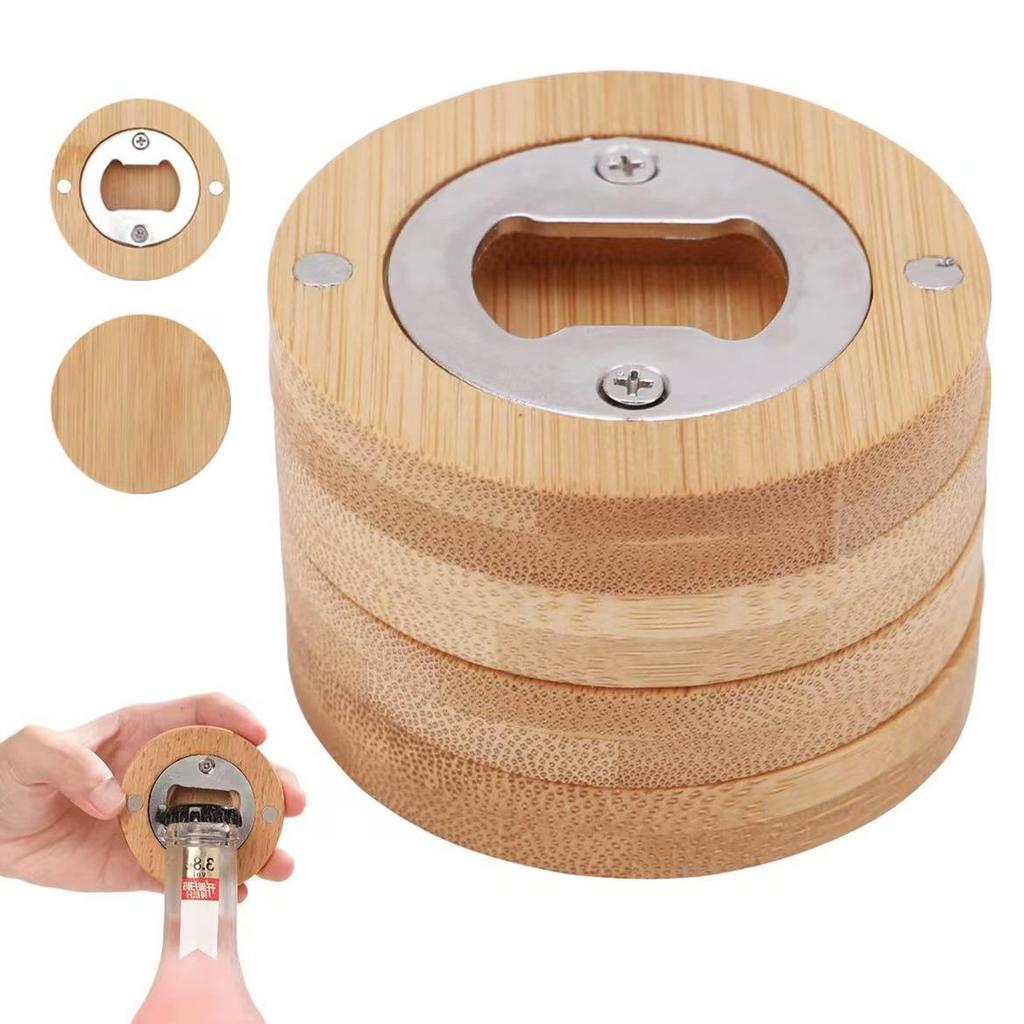 Apribottiglie Magnetico in Bambù: Apribottiglie Rotondo in Legno per Birra e Bevande da Frigorifero