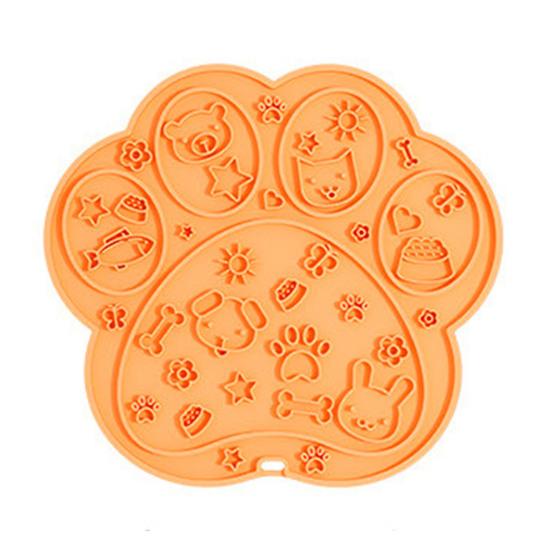 Dogs Cats Silicone Lick Mat Anti-choking Anxiety Relief Square Paw Shape Pet Food Mat with Suction Cup Slow Eating Puzzle Feeder Licking A оранжевый