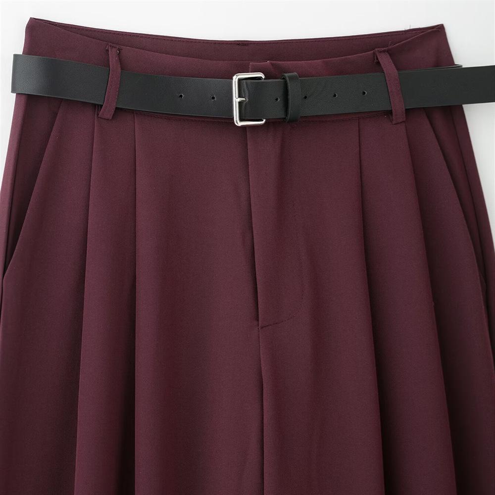 Spring 2025 Women's Wide-Leg Pleated Pants with Belt Decor