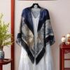 oversized beige flower travel sunscreen sunshade cotton and linen scarf women's silk scarf 111cm large square scarf shawl dual-purpose