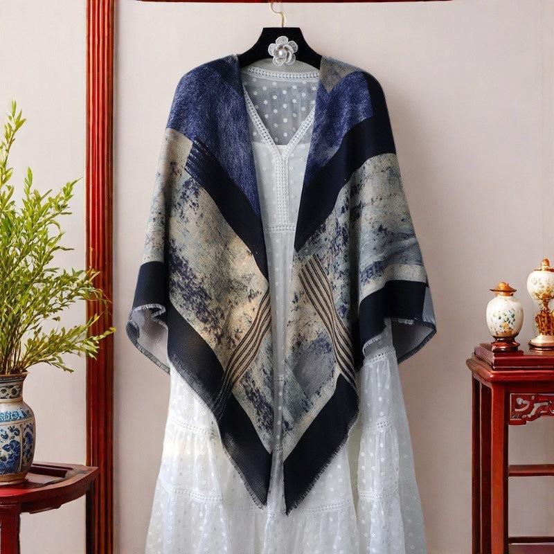 oversized beige flower travel sunscreen sunshade cotton and linen scarf women's silk scarf 111cm large square scarf shawl dual-purpose