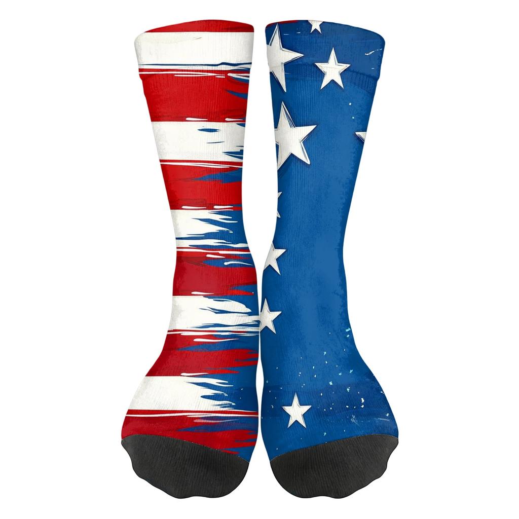 Women’s Breathable Comfortable Crew Socks with Independence Day Print Soft Stretchy Fabric Medium Length Design for Daily Wear