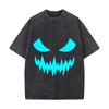 Monster Face Jagged Teeth Horror Halloween Design Washed Vintage Short Sleeve Loose Streetwear Tee