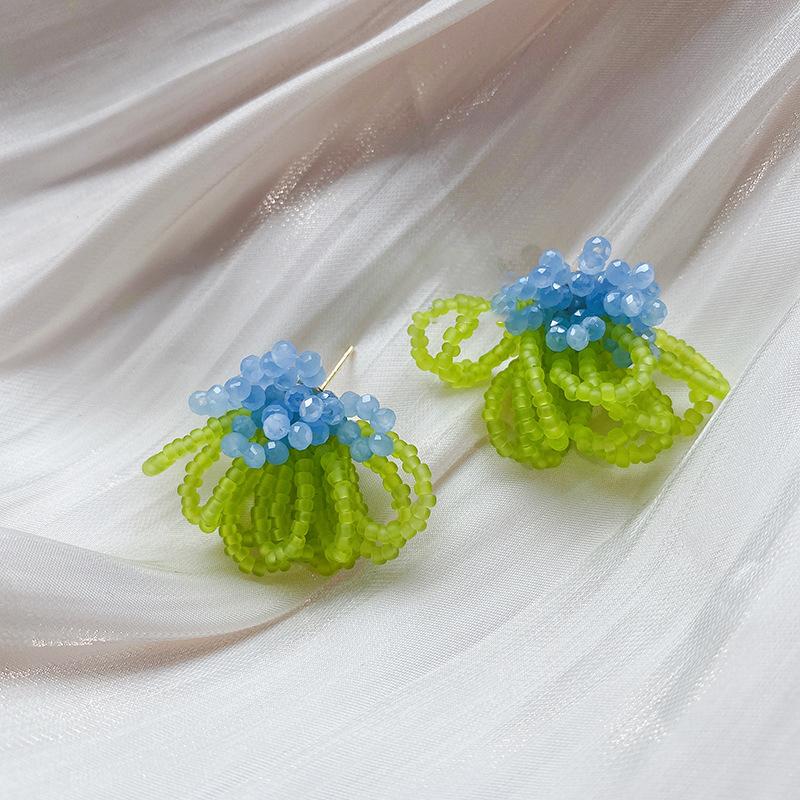 Summer Colorful Fringed Flowers Earring Temperament Elegant Personality Beaded Stud Earrings For Women Jewelry Gift