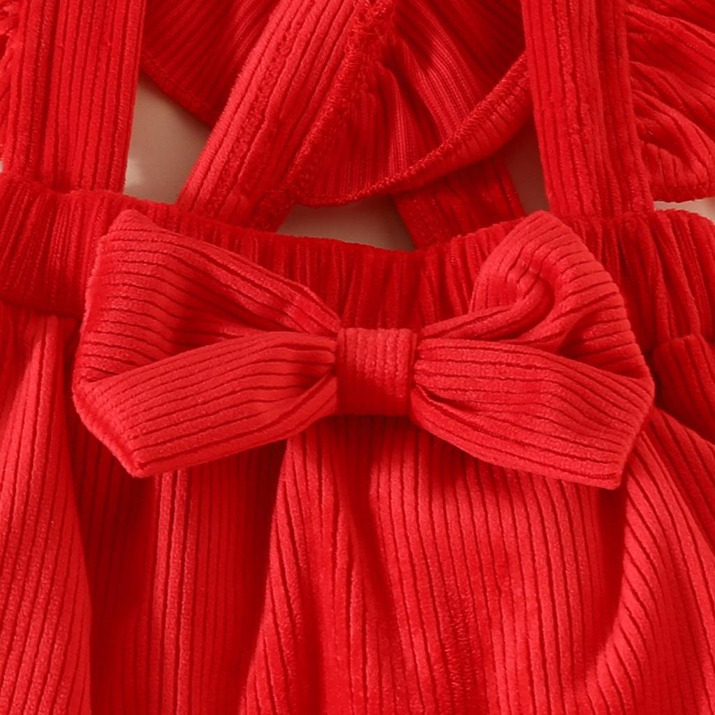 Girl's Long Sleeved Love Sweetheart Corduroy Ruffle Edge Backband Skirt Three Piece Set