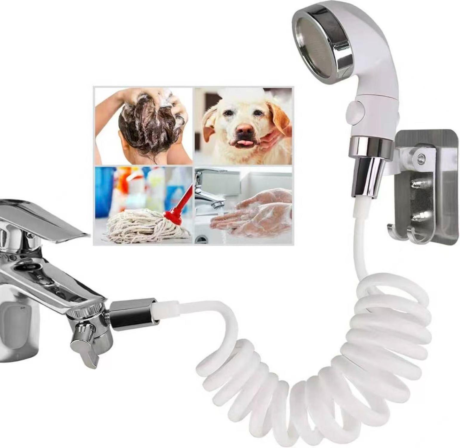 

Насадка-распылитель для шланга раковины для крана, насадка для шланга раковины для душа для мытья домашних животных, собак, парикмахерские, кухни, ванные комнаты, прачечные 1.5M белый