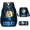 Roblox Retro Cartoon Backpack Set - Trendy 3-Piece Schoolbag for Kids