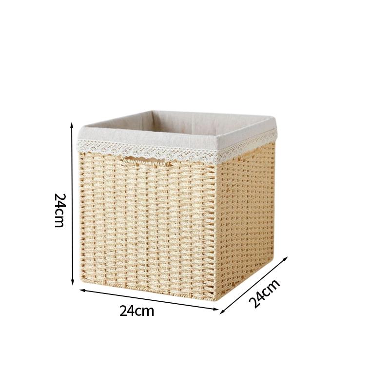 Imitation Wicker Storage Basket Large Hand Woven Storage Box For Bathroom Kitchen Drawer Clothes Sundries Storage Organizer